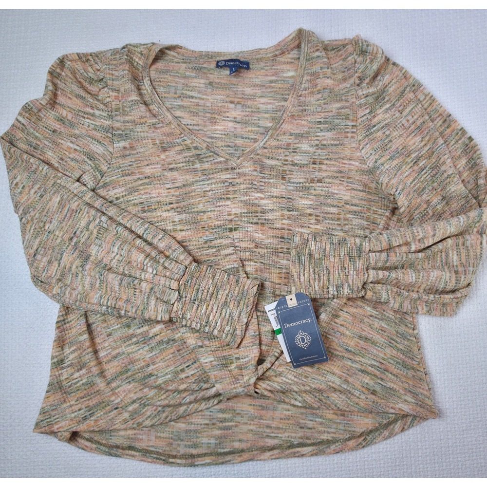 Democracy V-Neck Twist Knot Top Womens Large Multi Color Space Dye New